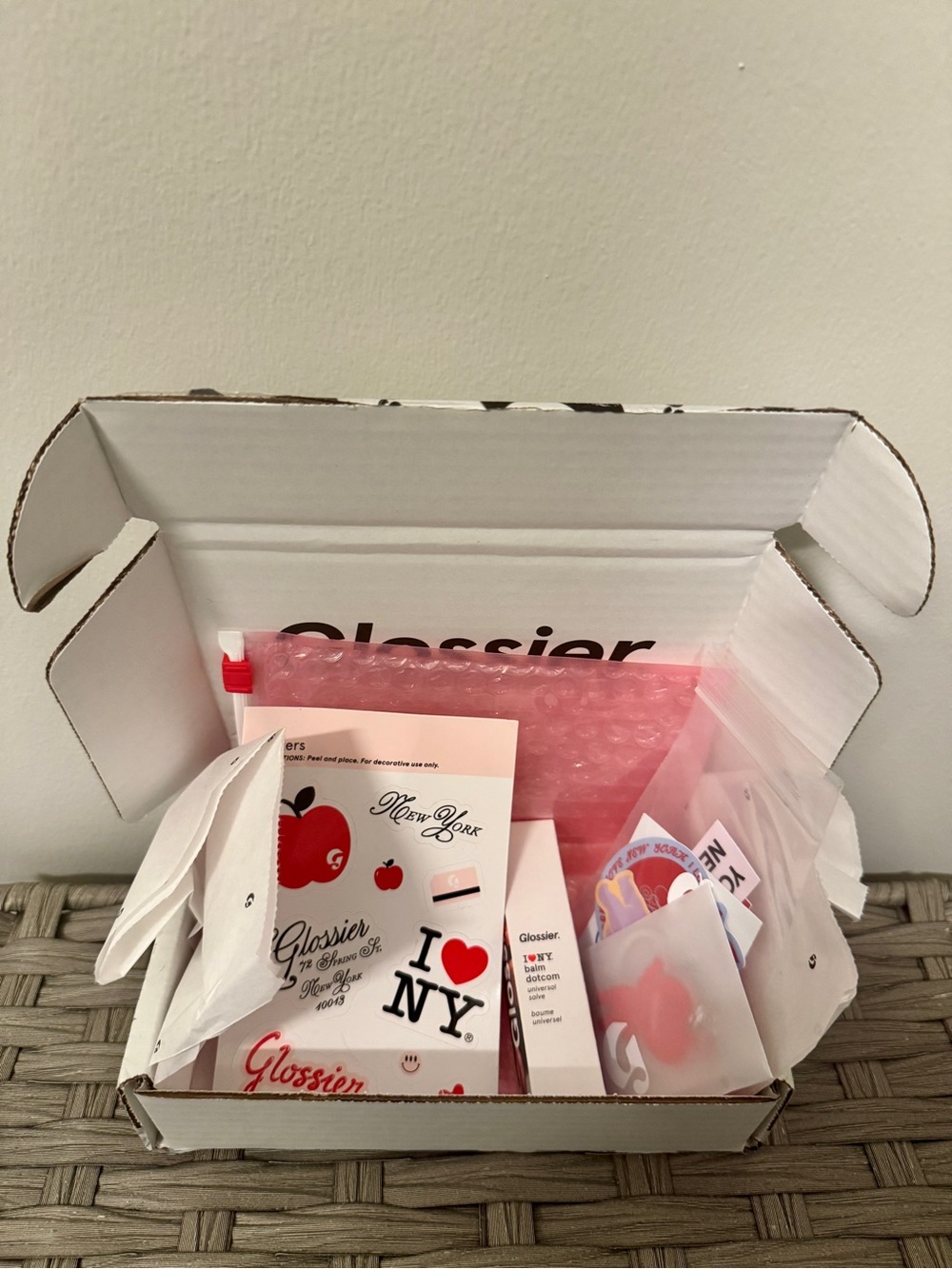NIB GLOSSIER I ❤️ NY Bundle: Balm DotCom, Sticker Sheet, Keychain, Sticker Pack - Picture 1 of 12